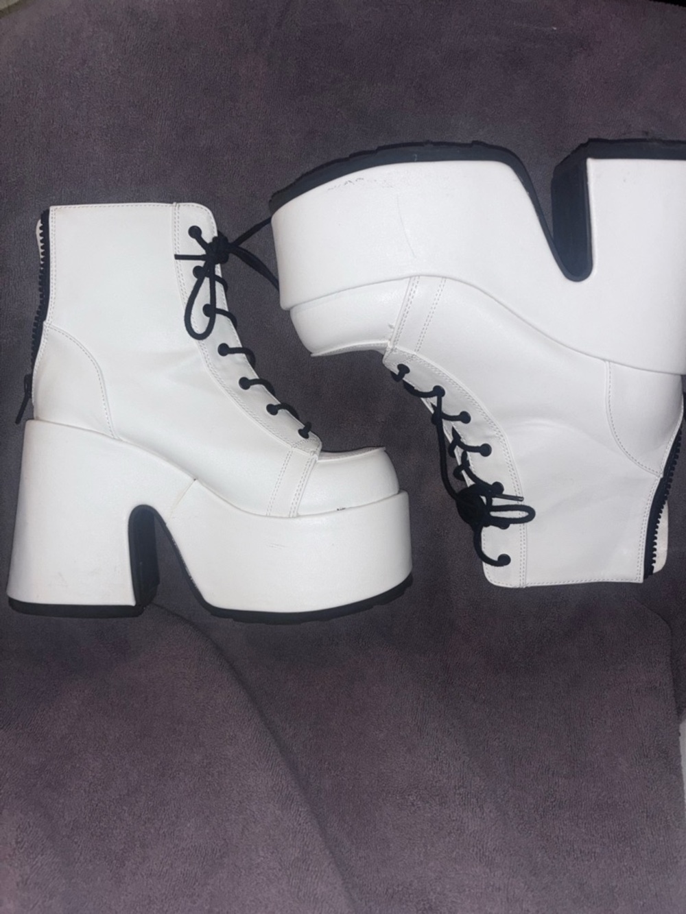 [ON HOLD] Demonia White vegan leather platform high-top boots | cam-203